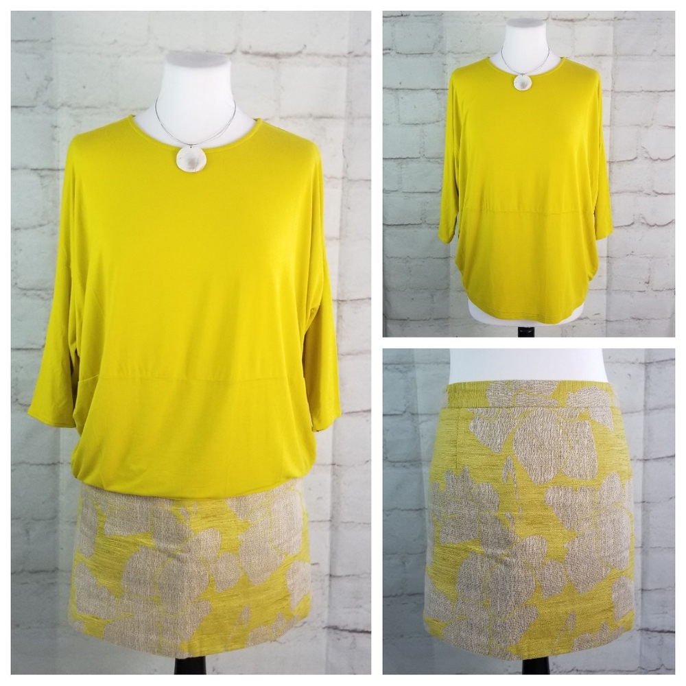 Zara S Chartreuse 2 Pc Set Dolman Top & Mini Skirt
